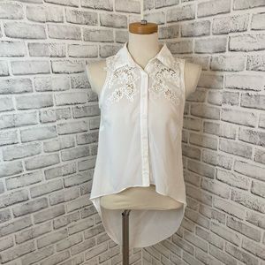 Mustard Seed White Floral Lace Collar Top
